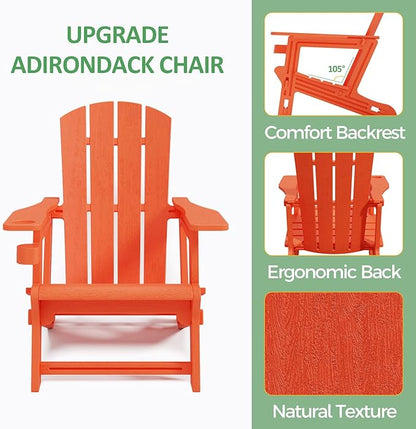 Adirondack Chair, Patio Chairs with Cup Holder, Plastic Adirondack Without Screws Install, Outdoor Funiture for Backyard Garden Lawn Beach, 400 LBS Capacity, Orange
