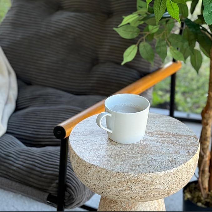 24" Large Side Table Outdoor, Modern Geometric Pedestal End Table, Multi-Functional & Decorative Coffee Table, Accent Table, Planter Stand for Garden Patio Porch Balcony or Living Room Decor