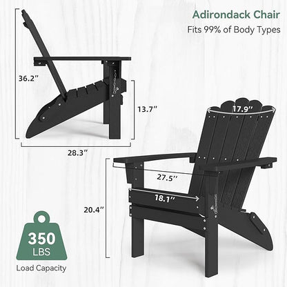 Set of 4 Folding HDPE Adirondack Chairs - Heavy-Duty Weather-Resistant Patio Chairs with Wide Armrests & Ergonomic High Back, Fire Pit Seating for Backyard, Garden, Porch