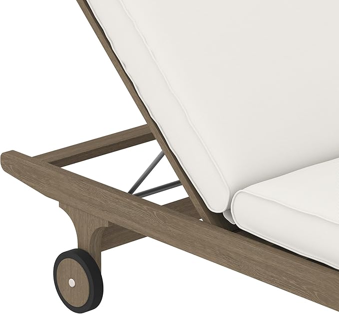 Modway Saratoga Teak Outdoor Chaise Lounge Chair in Weathered Gray White – Adjustable Wood Pool Lounge Chair with - Photo 9