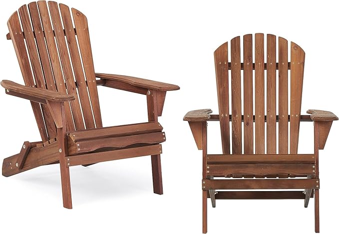 Wooden Folding Adirondack Chair Set of 2, Wood Lounge Patio Chair for Garden Outdoor - Photo 8