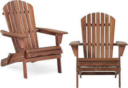 Solid Wood Folding Adirondack Chair Set of 2, Wooden Lounge Chairs for Patio, Garden, Backyard, Deck,Fire Pit,Half Assembled