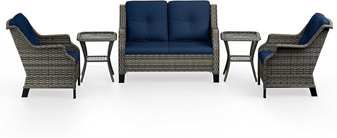 5 Piece Patio Furniture Set, 2-Seater Loveseat, 2 Chairs and 2 Side Tables - Photo 9