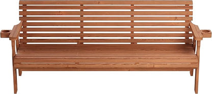 Amish Casual Heavy Duty 6 Foot Pressure Treated Outdoor Garden Bench in Cedar Stain with Cup Holders - Amish Crafted Roll Back Design, 700 Lb Weight Capacity