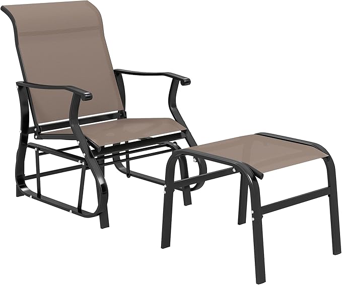 Outsunny Outdoor Glider Chair with Ottoman, Patio Glider Set with 24.4" High Back, 22" Wide Seat - Photo 1