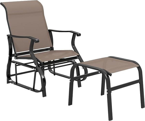 Outsunny Outdoor Glider Chair with Ottoman, Patio Glider Set with 24.4" High Back, 22" Wide Seat - Photo 1