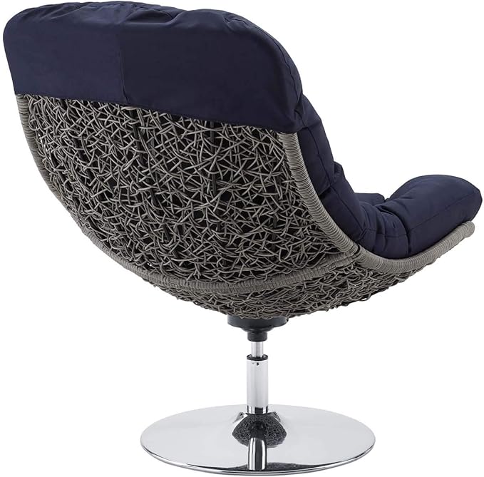 Modway Brighton Outdoor Patio Wicker Rattan Swivel Lounge Chair in Light Gray Navy