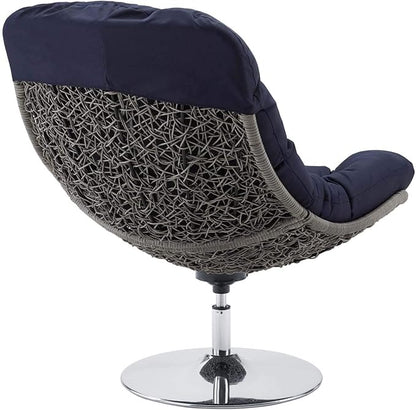 Modway Brighton Outdoor Patio Wicker Rattan Swivel Lounge Chair in Light Gray Navy