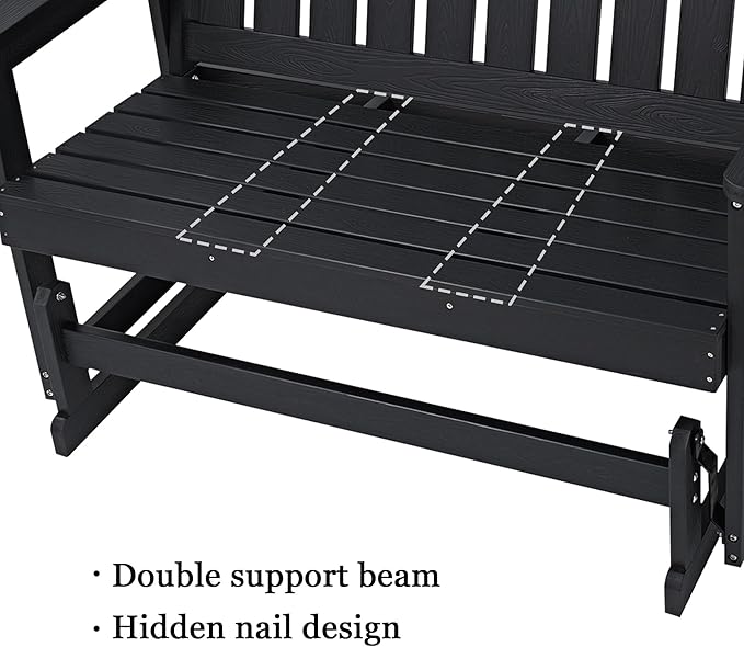 Poly Lumber Patio Glider, Durable HIPS Material, Weather-Resistant Swing Bench for Outdoor Porch Garden (Black - Photo 6