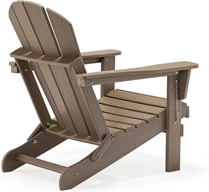 WO Home Furniture 3pc Set - HDPE Poly Adirondack Chair with Ottoman/Footrest and Square Side Table, All Weather and UV Resistant for Outdoor Patio Backyard, Garden, Weathered Wood