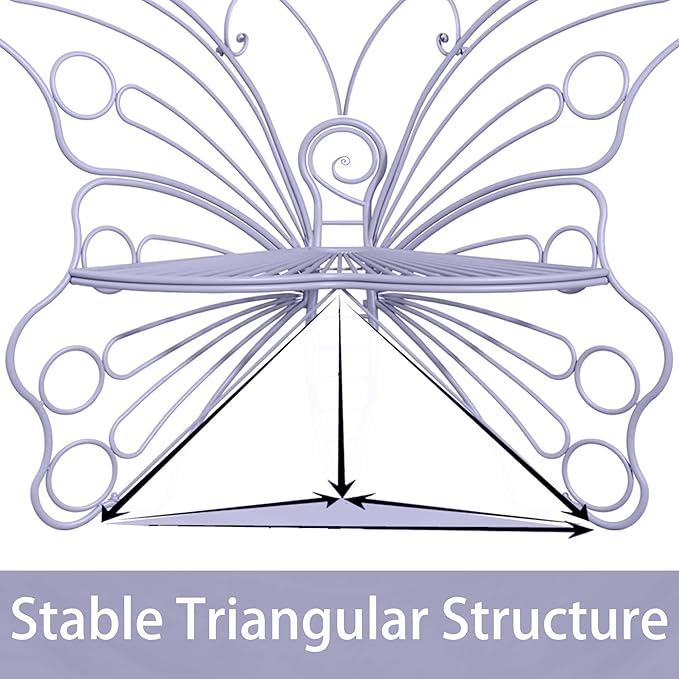 Pink Butterfly Benches Outdoors, Pretty Garden Bench & Cute Metal Outside Bench, Front Porch Benches Outdoor with Sturdy Frame for Lawn Yard Balcony (Purple)