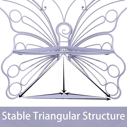 Pink Butterfly Benches Outdoors, Pretty Garden Bench & Cute Metal Outside Bench, Front Porch Benches Outdoor with Sturdy Frame for Lawn Yard Balcony (Purple)