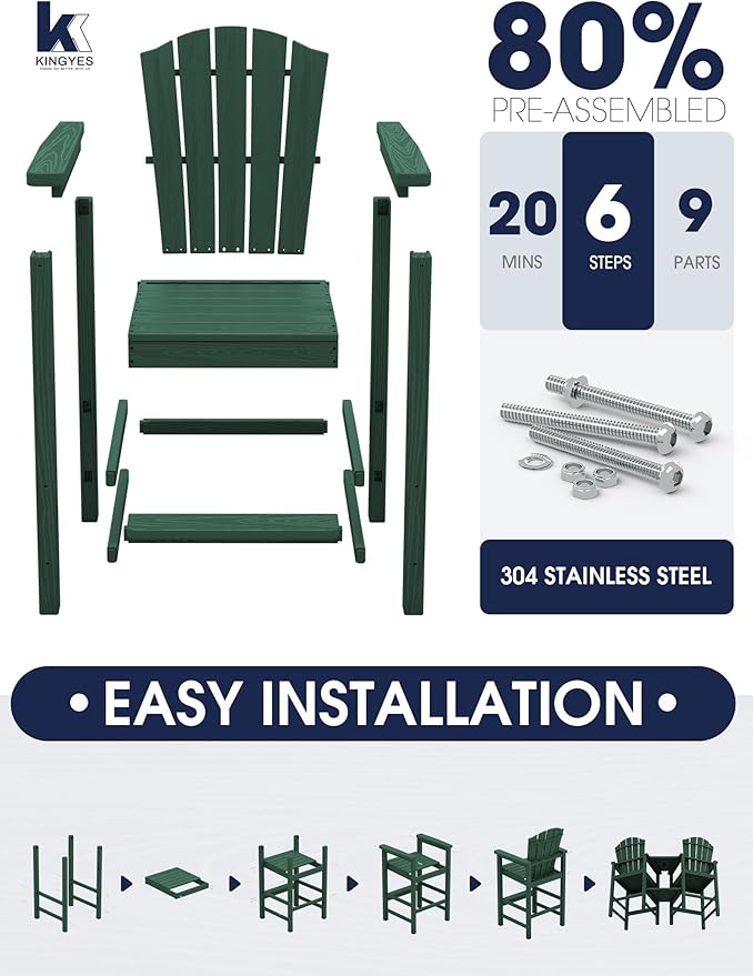 KINGYES Tall Adirondack Chair Set of 2 with 9FT Umbrella - Photo 5