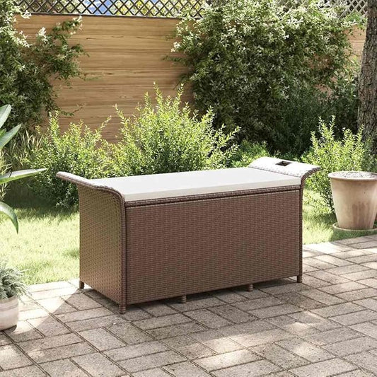 Garden Bench Deck Bench Patio Bench with Cushion Brown 45.7"x18.1"x22.4" Poly Rattan