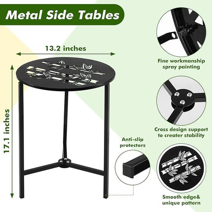 Party Zealot Set of 2 Small Round Metal Side Tables, 13-Inch Black Outdoor End Tables for Patio, Balcony, Porch or Garden – Weather-Resistant Corner Coffee Table for Small Spaces & Indoor Plant Stand