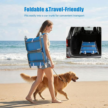 SUNNYFEEL Beach Lounge Chair, Backpack Reclining Beach Chairs Lay Flat, Sun Face Down Tanning Chair, Folding Camping Chairs Portable Camp Cot with Backpack Straps for Outdoor/Picnic/Lawn