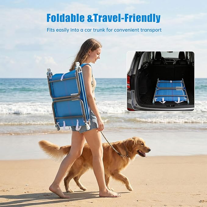SUNNYFEEL Beach Lounge Chair, Backpack Reclining Beach Chairs Lay Flat, Sun Face Down Tanning Chair, Folding Camping Chairs Portable Camp Cot with Backpack Straps for Outdoor/Picnic/Lawn