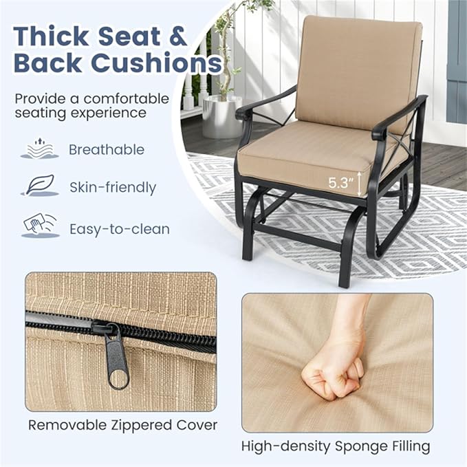 Black Metal Patio Glider Chair Outdoor Rocking Chair, Ergonomic Gliding Bench for Porch Garden Heavy Duty Lawn Furniture - Photo 8