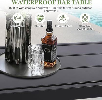 Outdoor Bar Table, Patio Counter Height Bar Table, 63" Rectangle Bar Table for Patio, Garden, Yard, Balcony, Poolside (Black, 63“)