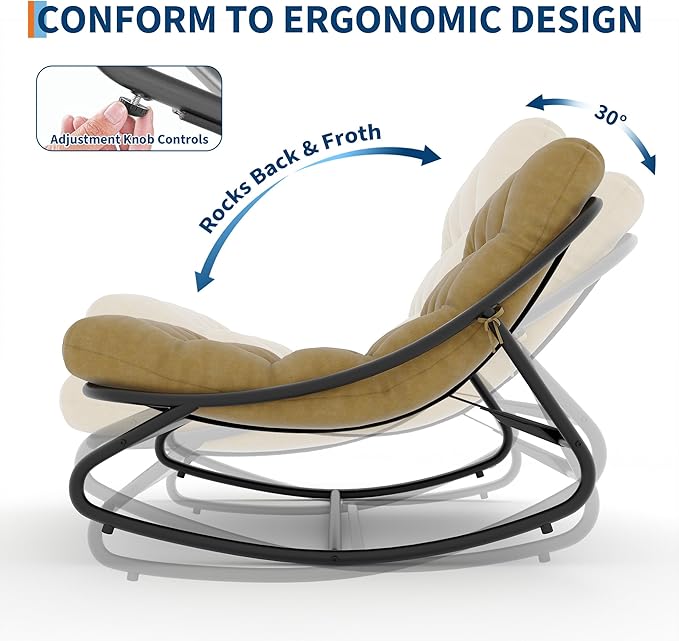 PeakPursuit Indoor Outdoor Papasan Rocking Chair with Cushion, Oversized Outdoor Rocking Chair, All Weather Rocking Papasan Chair for Bedroom/Living Room/Porch/Garden/Patio