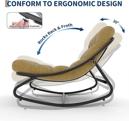 PeakPursuit Indoor Outdoor Papasan Rocking Chair with Cushion, Oversized Outdoor Rocking Chair, All Weather Rocking Papasan Chair for Bedroom/Living Room/Porch/Garden/Patio