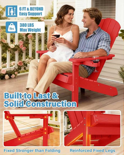 YEFU Adirondack Chairs Set of 4: Outdoor Chair HIPS Plastic Adirondack Chairs - Patio Chairs with Wood Texture - Lawn Fire Pit Deck Porch Garden Chairs for Adults (Red)