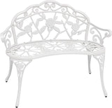 Sunnydaze 2-Person Classic Rose Cast Aluminum White Outdoor Garden Bench - Photo 1