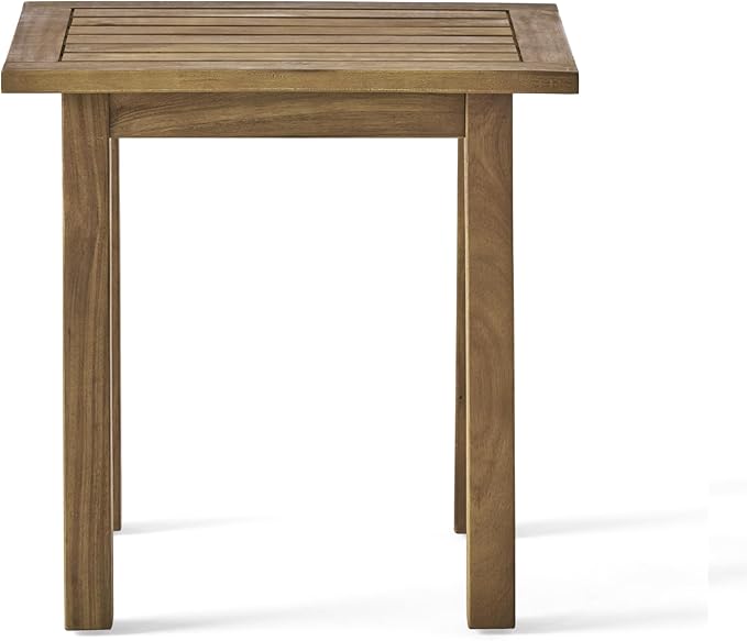 Christopher Knight Home Selma Acacia Wood Outdoor Side Table, Decorative Rectangular Small Accent Table, Weather Resistant Patio End Table for Balcony Beach Pool Side, Slatted Design, Natural Stained