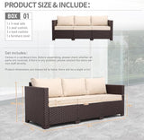 Patio Furniture 3-seat Sofa Wicker Outdoor Furniture Outdoor Couch Deep Seat Hight Backrest Non-Slip Cushions, Khaki - Photo 2