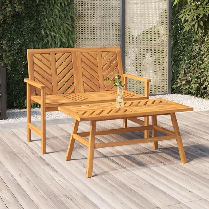 Solid Acacia Wood Garden Bench, Natural Oiled Finish, 40.2 in Wide Outdoor Seating for 2, Weatherproof Patio Furniture, Front Porch Bench Seating