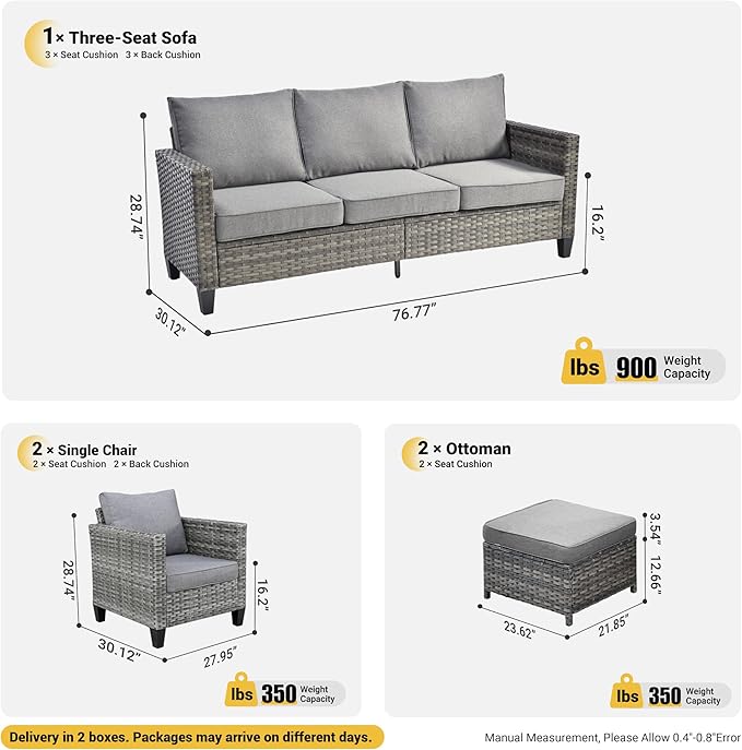 ovios Patio Furniture Set, 5 Pieces Outdoor Wicker Sofa Couch with Ottomans Comfy Cushions - Photo 7