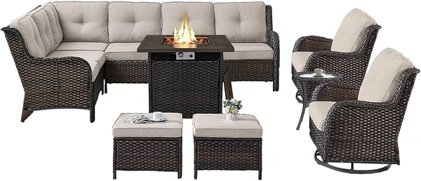 Belord Patio Furniture Set with Fire Pit Table, 8 Piece Wicker Outdoor Furniture Set - Photo 1