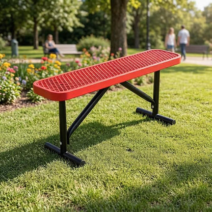 4 Feet Outdoor Steel Bench, Red Heavy Duty Metal Park Bench for Outside, Weatherproof Dock Bench, 48" L Commercial Benches Mesh Bench for Shopping Mall, Store, Lawn, Park, Patio, Deck, Garden