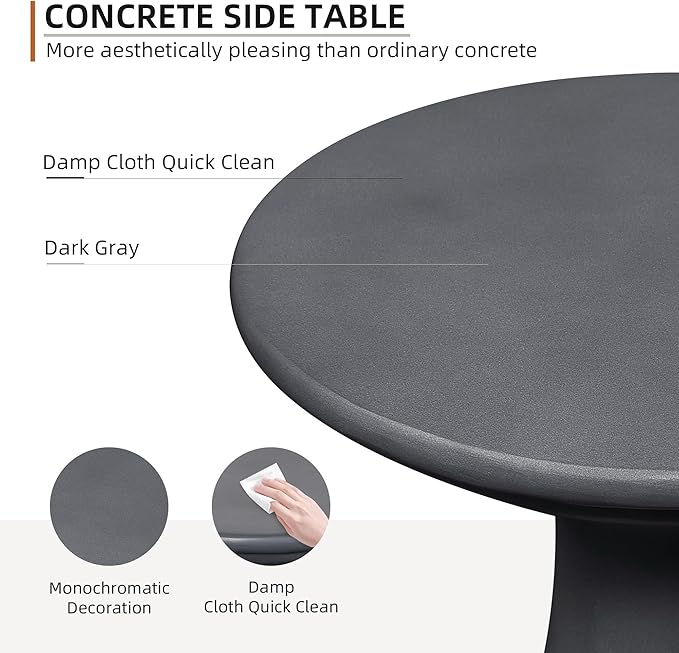 UPHA 2-Piece Outdoor Patio Round Side Table,Concrete Accent End for Outside Yard, Deck, Living Room, Bedroom, Grey - Photo 4