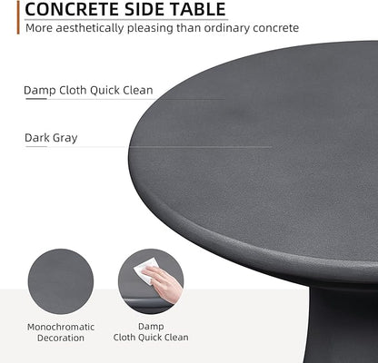 UPHA 2-Piece Outdoor Patio Round Side Table,Concrete Accent End for Outside Yard, Deck, Living Room, Bedroom, Grey