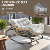 Oversized Rocking Chair, Outdoor/Indoor Patio Papasan Rocker with Thick Cushion - Photo 8