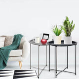 Garden 4 you End Table Metal Side Table Grey Round Folding Tray Cyan Sofa Small Accent Fold-able Table - Photo 7