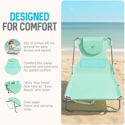 Ostrich the Ladies Comfort Lounger with Chest Support, Foldable and Portable Reclining Outdoor Patio Beach Lawn Camping Pool Tanning Chair, Teal
