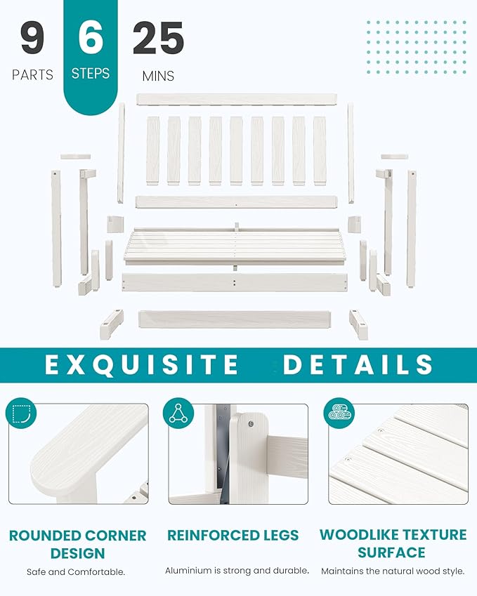 SERWALL 2 Person Patio Glider Rocking Chair, HDPE Material Weather-Resistant Swinging Bench for Outdoor Porch Garden - Photo 4