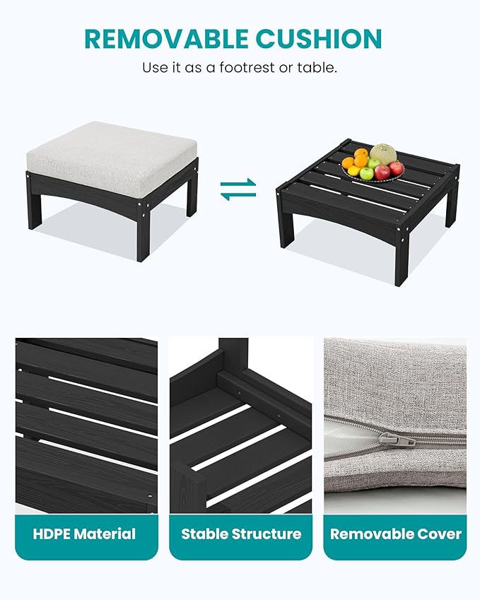 SERWALL 3 Pieces Patio Conversation Set, All-Weather HDPE Outdoor Sofas with Cushions and Coffee Table - Photo 7