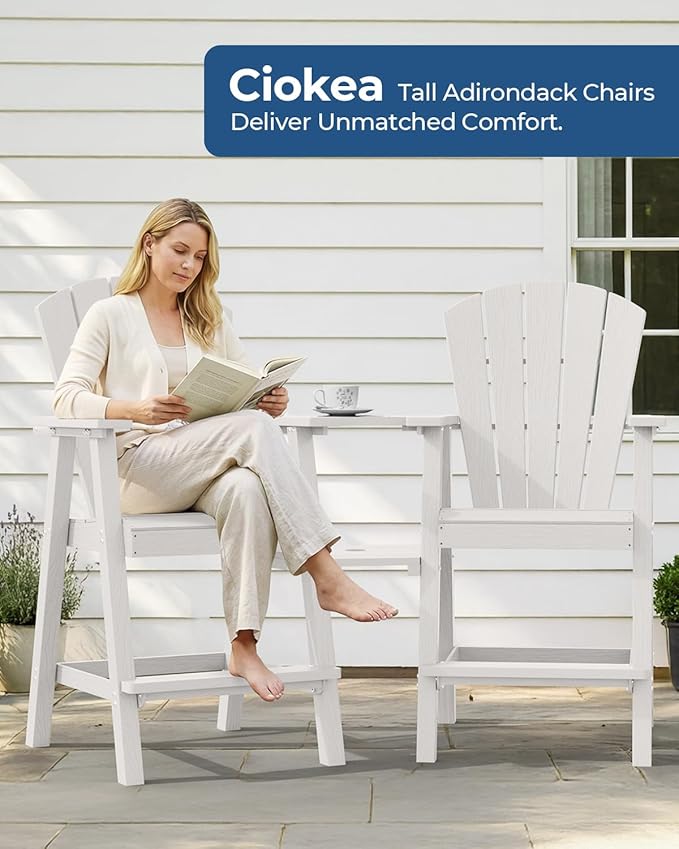 Ciokea Tall Adirondack Chairs Set of 4, HDPE Outdoor Adirondack Bar Stools with Double Connecting Tray - Photo 2