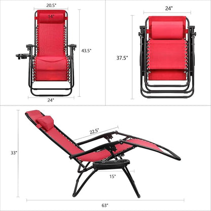 Devoko Patio Zero Gravity Chair Outdoor Folding Adjustable Reclining Chairs Pool Side Using Lawn Lounge Chair with Pillow Set of 2 (Red)