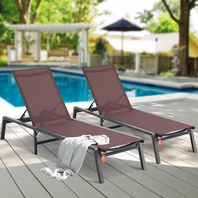 VEVOR 2 Pcs Chaise Lounge Chairs Outdoor, Aluminum Patio Lounge Chair with Adjustable 5-Position - Photo 2