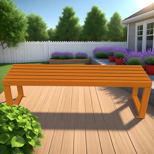 2-Person Garden Bench Seat Outdoor Benches Metal Park Bench Patio Seat 3.3ft 3.9ft 4.9ft 5.9ft Weather Resistance Backless Front Porch Chair Easy Installation(Orange,4.9ft)