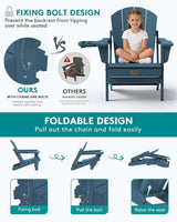 SERWALL Folding Adirondack Chair, Patio Adirondack Chairs with 4 in 1 Cup Holder, Weather Resistant Patio Chair - Photo 4