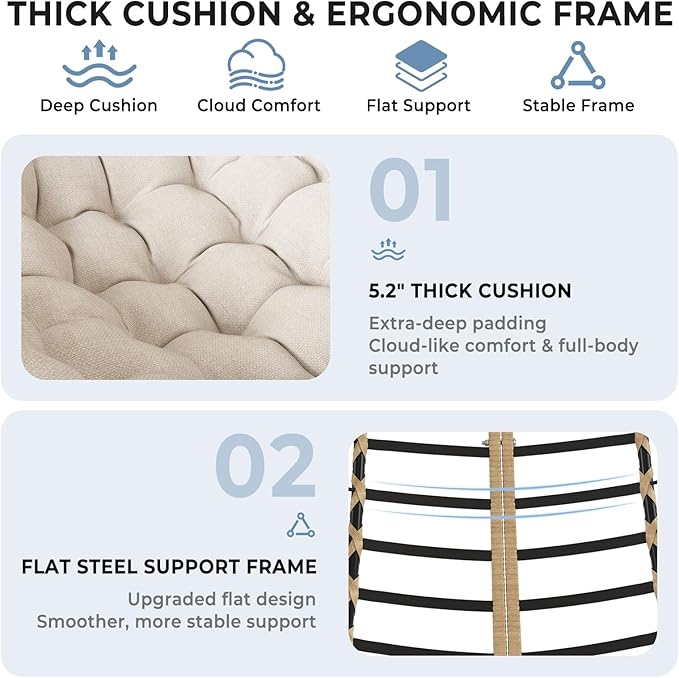 SWITTE Oversized Rocking Papasan Chair, Outdoor Wicker Egg Rocker with Thick Cushion - Photo 4
