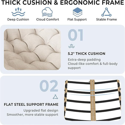 SWITTE Oversized Rocking Papasan Chair, Outdoor Wicker Egg Rocker with Thick Cushion, 450 lbs Heavy Duty Comfy Patio Lounge Chair for Balcony, Porch, Indoor Living Room, Cream