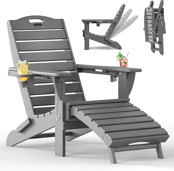 Folding Adirondack Chair with Retractable Ottoman - Photo 1