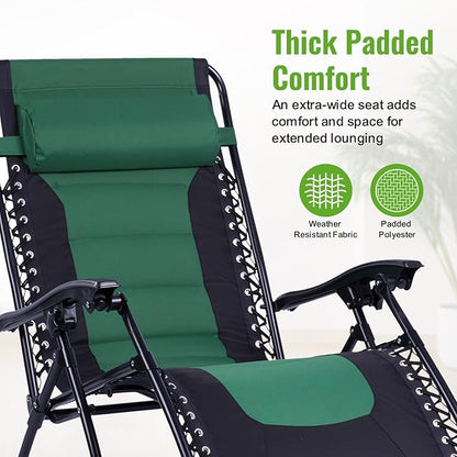 Backyard Expressions Deluxe XL Padded Recliner Zero Gravity Chair – Ergonomic Anti-Gravity Lounger with Folding Design, Side Tray, and Adjustable Headrest