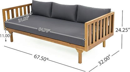 Merax Outdoor Acacia Wood Conversation Set - Patio 3-Seat Loveseat Sofa w/Coushion and Round Coffee Table for Backyard, Lawn, Balcony, Teak+Dark Gray/Light Teak